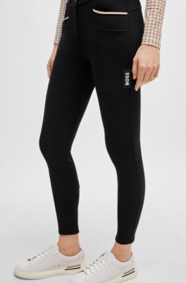 Equestrian high-waisted breeches with knee grip, Black