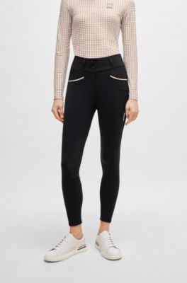 Equestrian high-waisted breeches with knee grip, Black