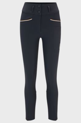 Equestrian high-waisted breeches with knee grip, Grey