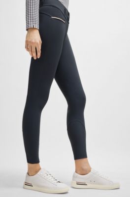 Equestrian high-waisted breeches with knee grip, Grey