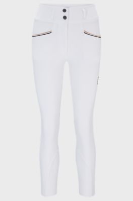 Equestrian high-waisted breeches with knee grip, White