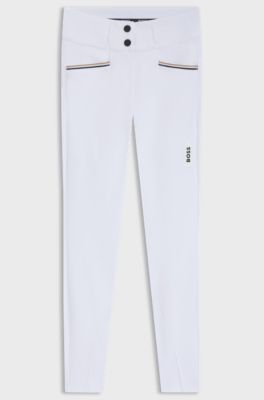 Equestrian high-waisted breeches with knee grip, White