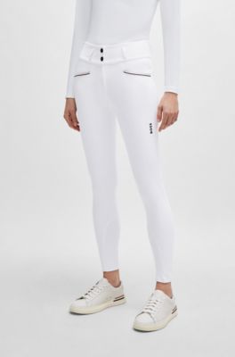 Equestrian high-waisted breeches with knee grip, White