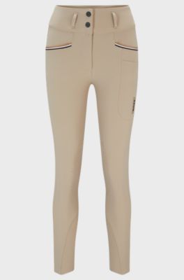 Equestrian high-waisted breeches with knee grip, Beige
