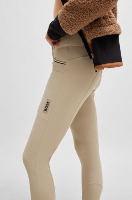 Equestrian high-waisted breeches with knee grip, Beige