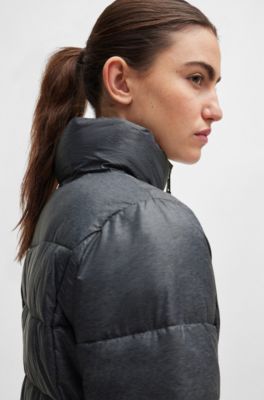 Equestrian waterproof hooded puffer jacket with adjustable zips, Silver