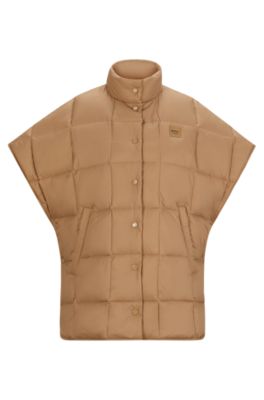 Equestrian down cape with fleece-lined pockets, Beige