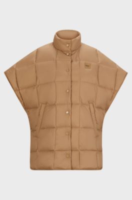 Equestrian down cape with fleece-lined pockets, Beige