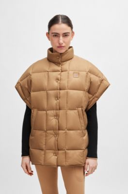 Equestrian down cape with fleece-lined pockets, Beige