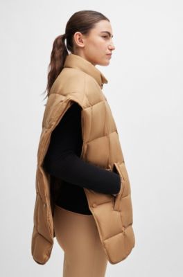 Equestrian down cape with fleece-lined pockets, Beige