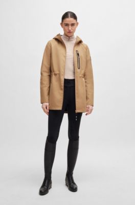 Equestrian hardshell parka jacket with water-repellent finish, Beige