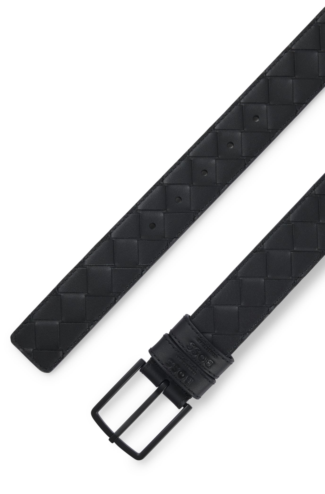 美品 HUGO BOSS 34 レザーベルト 黒 ブラック 本革 ドレス BOSS - 乗馬ベルト ブレイドレザー - ブラック