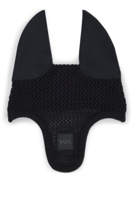 Equestrian crochet fly veil with logo patch, Black