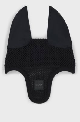 Equestrian crochet fly veil with logo patch, Black