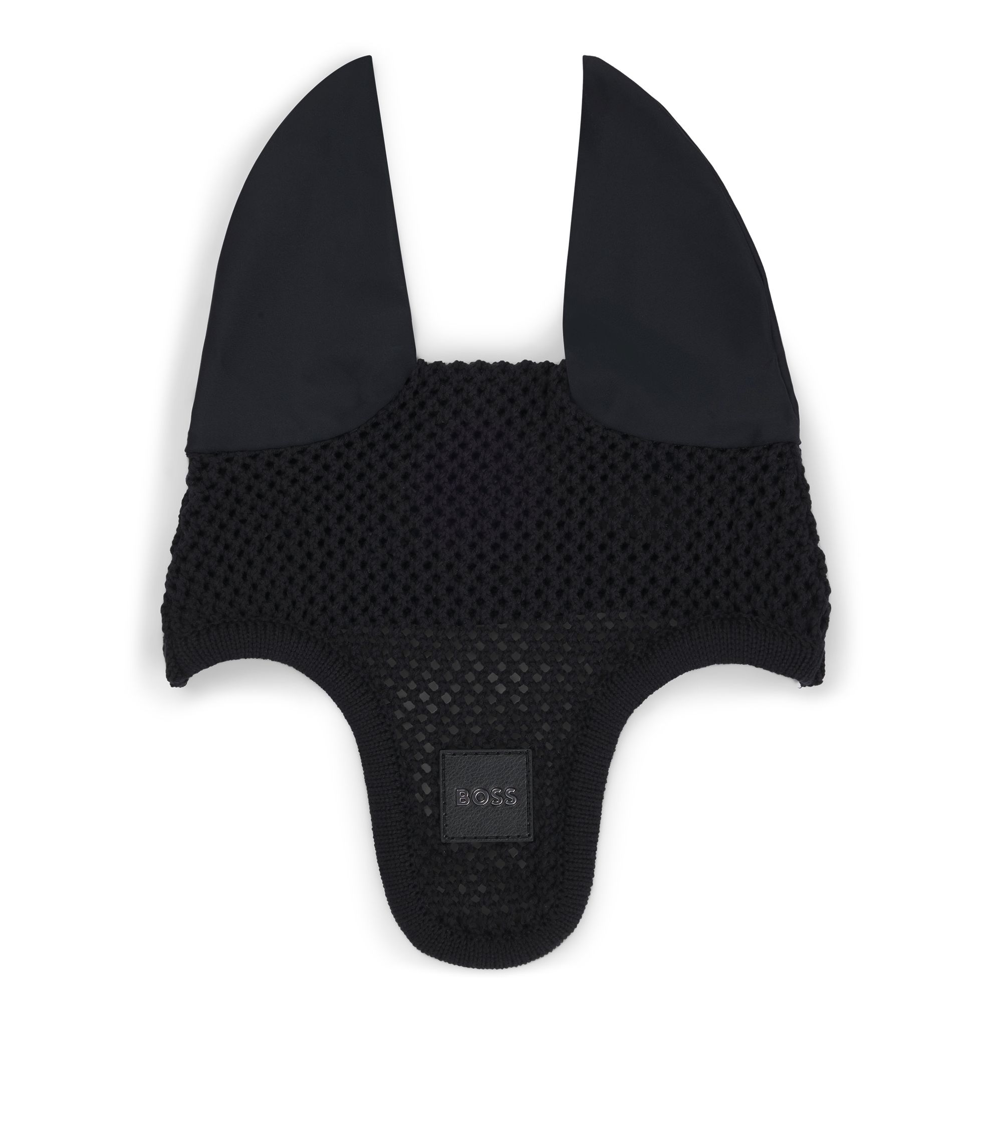 Gehäkelte Fliegenmütze mit Logo-Aufnäher