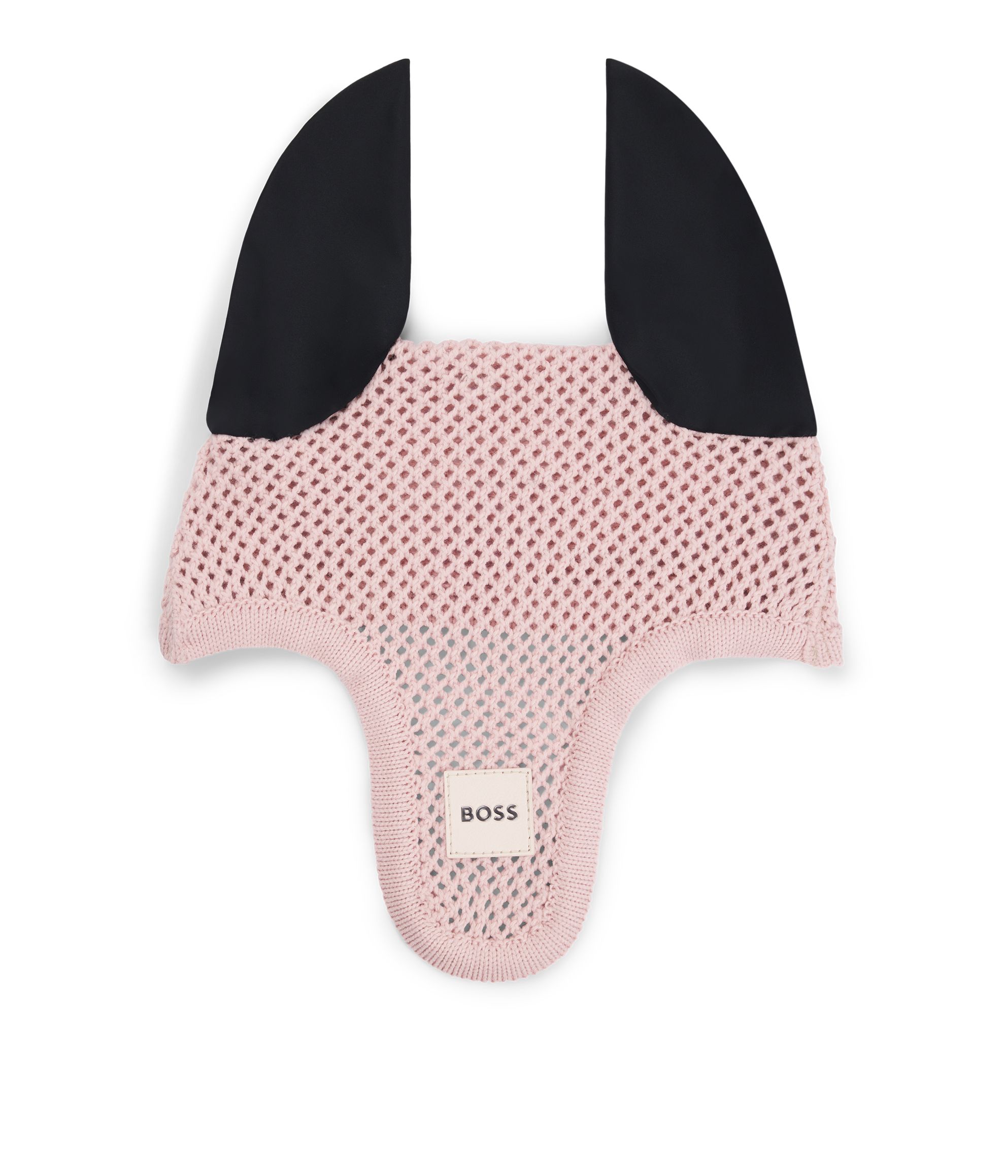 Gehäkelte Fliegenmütze mit Logo-Aufnäher