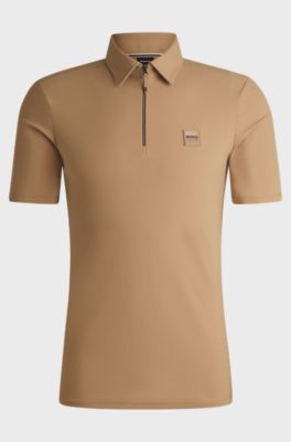 Equestrian stretch-piqu&eacute; training shirt with zip placket, Beige