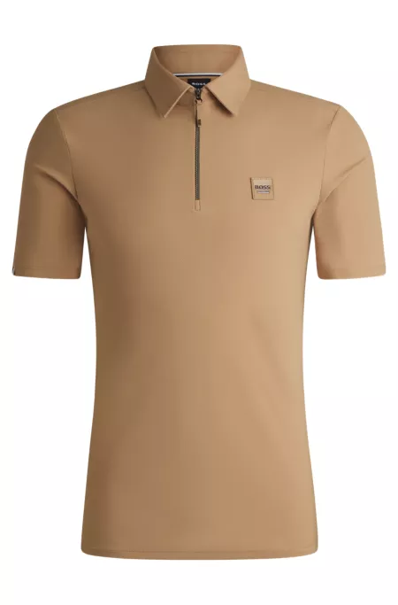 Equestrian stretch-piqué training shirt with zip placket