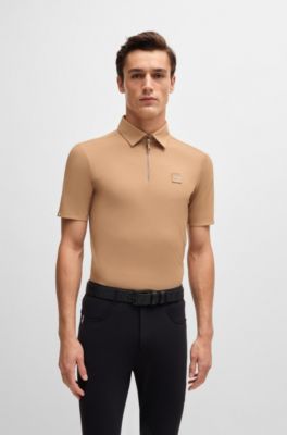 Equestrian stretch-piqu&eacute; training shirt with zip placket, Beige