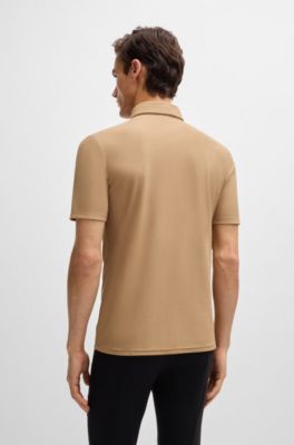 Equestrian stretch-piqu&eacute; training shirt with zip placket, Beige