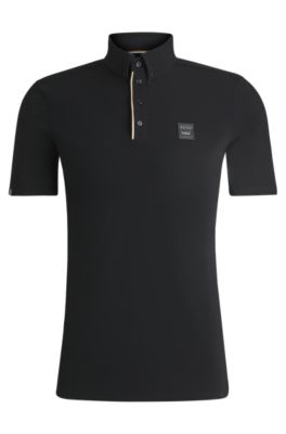 Equestrian training shirt in stretch piqu&eacute;, Black