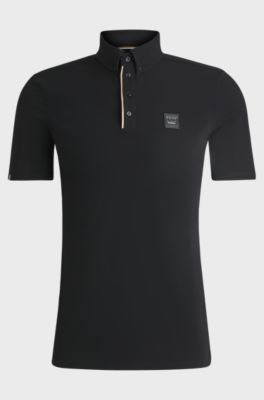 Equestrian training shirt in stretch piqu&eacute;, Black