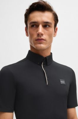 Equestrian training shirt in stretch piqu&eacute;, Black