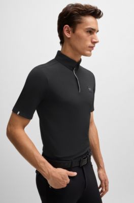 Equestrian training shirt in stretch piqu&eacute;, Black