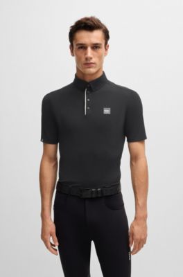 Equestrian training shirt in stretch piqu&eacute;, Black