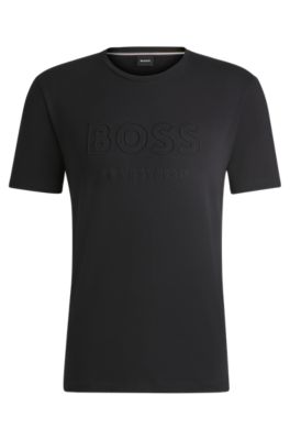 T-shirt da equitazione in cotone elasticizzato con logo ricamato, Nero