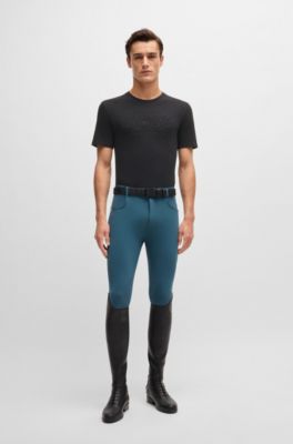 Equestrian stretch-cotton T-shirt with logo embroidery, Black