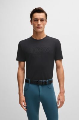 Equestrian stretch-cotton T-shirt with logo embroidery, Black