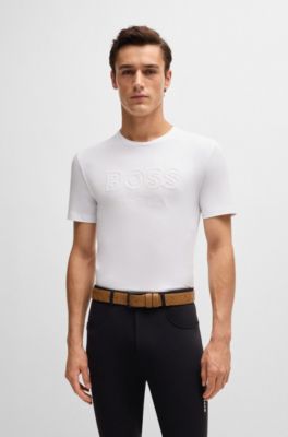 Equestrian stretch-cotton T-shirt with logo embroidery, White