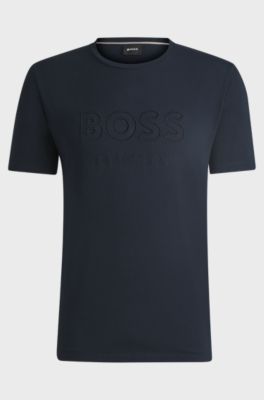 Equestrian stretch-cotton T-shirt with logo embroidery, Dark Blue