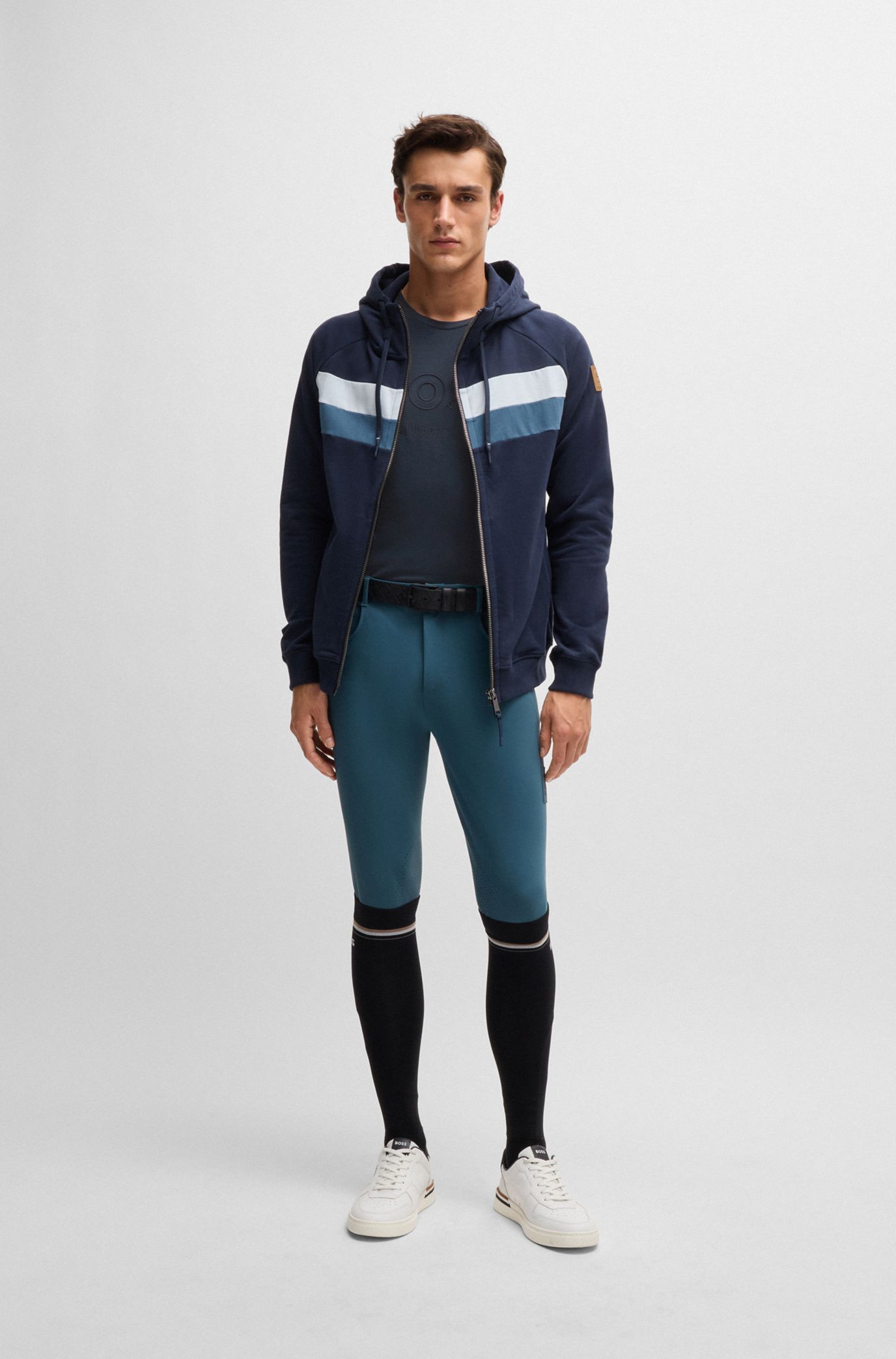 Equestrian stretch-cotton T-shirt with logo embroidery, Dark Blue