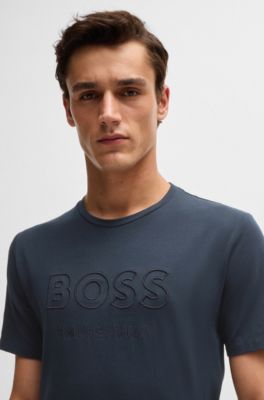 Equestrian stretch-cotton T-shirt with logo embroidery, Dark Blue