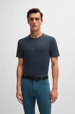 Equestrian stretch-cotton T-shirt with logo embroidery, Dark Blue