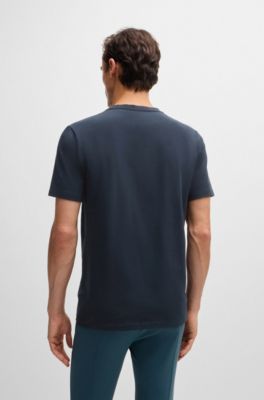 Equestrian stretch-cotton T-shirt with logo embroidery, Dark Blue