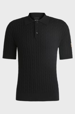Equestrian knit polo with cable structure, Black