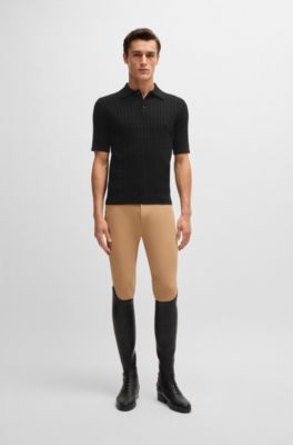 Equestrian knit polo with cable structure, Black