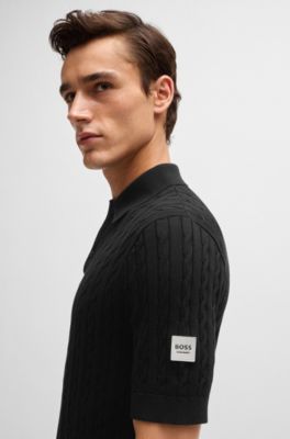 Equestrian knit polo with cable structure, Black