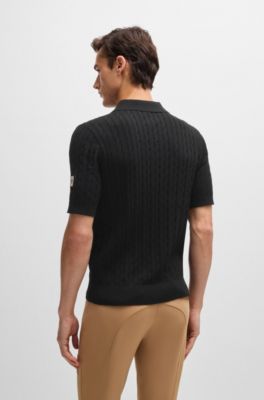 Equestrian knit polo with cable structure, Black