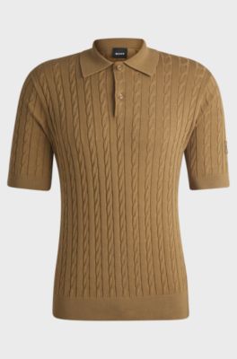 Equestrian knit polo with cable structure, Beige