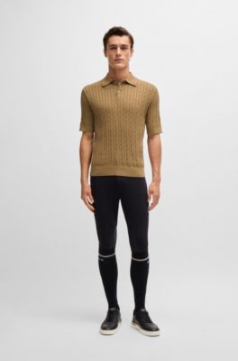Equestrian knit polo with cable structure, Beige