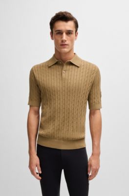 Equestrian knit polo with cable structure, Beige