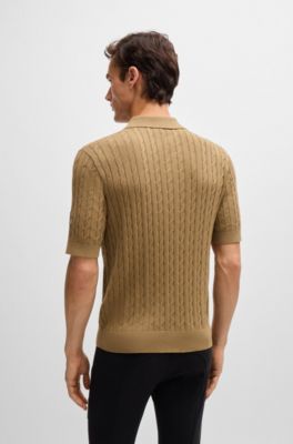 Equestrian knit polo with cable structure, Beige