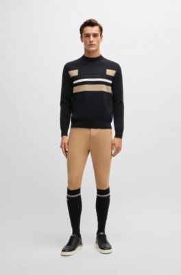 Equestrian cotton sweater with contrasting stripes, Black
