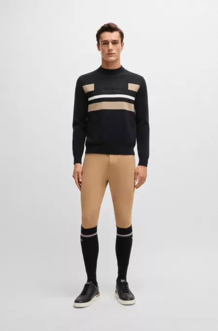 Equestrian cotton sweater with contrasting stripes