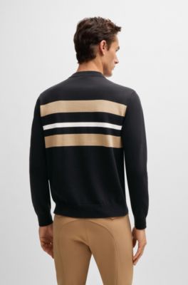 Equestrian cotton sweater with contrasting stripes, Black