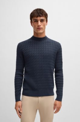 Equestrian cotton sweater with cable structure, Dark Blue